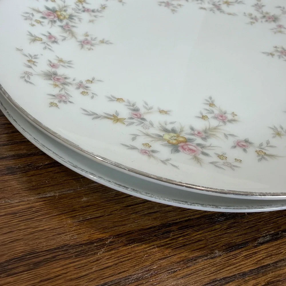 Noritake Arlene 5802 Salad Plates Set Vintage China Floral‎ Silver Trim 8.25